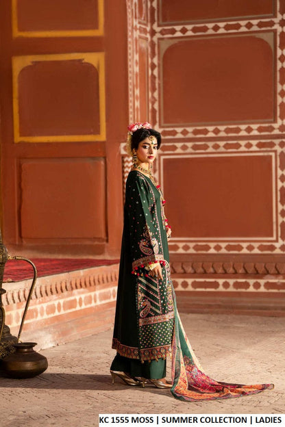 Pakistani women's moss green cotton A-Line shirt plazo back view