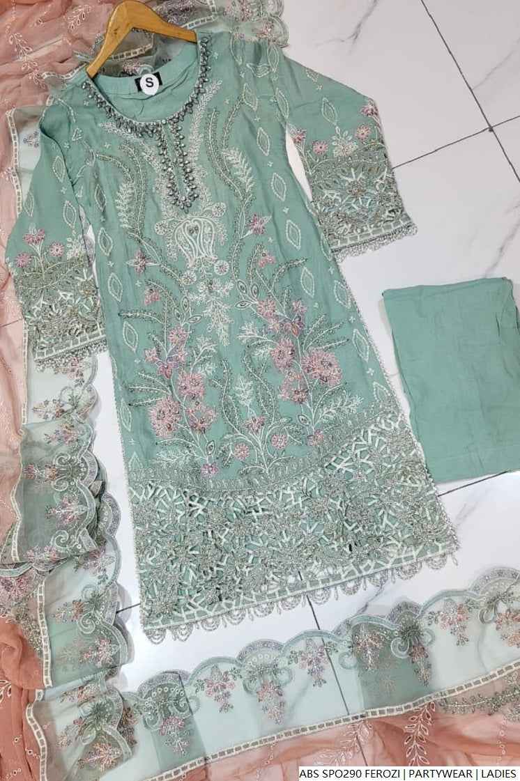 Pakistani women's ferozi chiffon straight shirt plazo back view