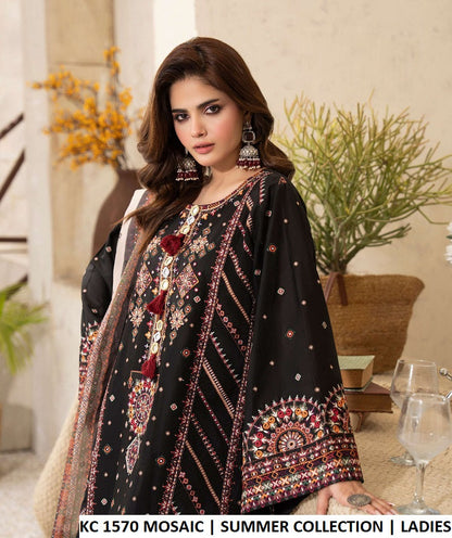 KC TABEER 1570 MOSAIC cotton kashmiri embroidery Pakistani women's long shirt side view