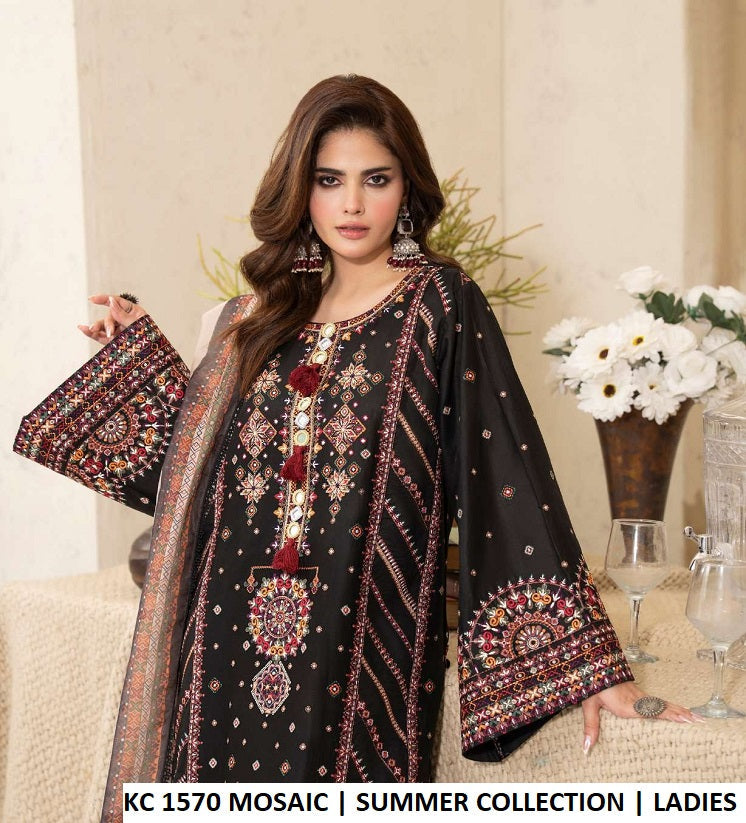 KC TABEER 1570 MOSAIC Pakistani women's cotton embroidered long shirt detail view