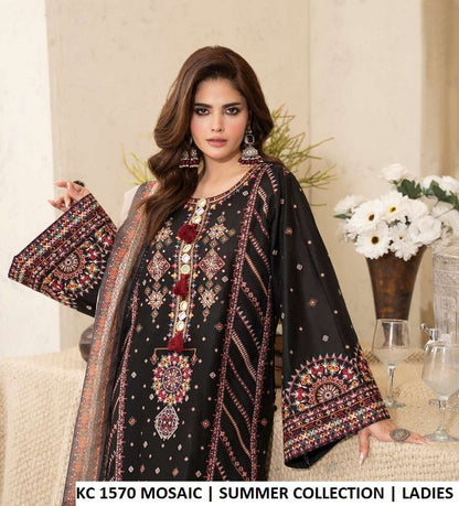 KC TABEER 1570 MOSAIC Pakistani women's cotton embroidered long shirt detail view