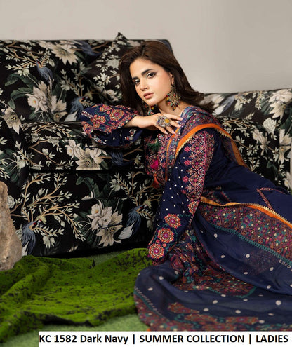 KC AYRA 1582 DARK NAVY - Dark Navy Embroidered 3-Piece Women's Pakistani Suit