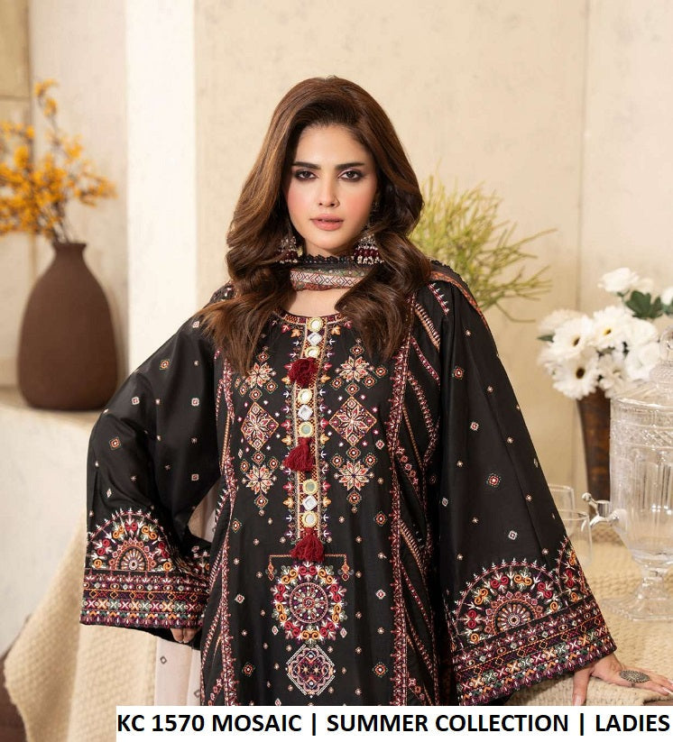 KC TABEER 1570 MOSAIC Pakistani women's cotton kashmiri embroidery outfit back view