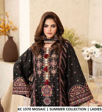 KC TABEER 1570 MOSAIC Pakistani women's cotton kashmiri embroidery outfit back view