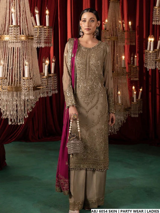 Chiffon short frock skin - Pakistani women's elegant casual party wear with chiffon dupatta front view