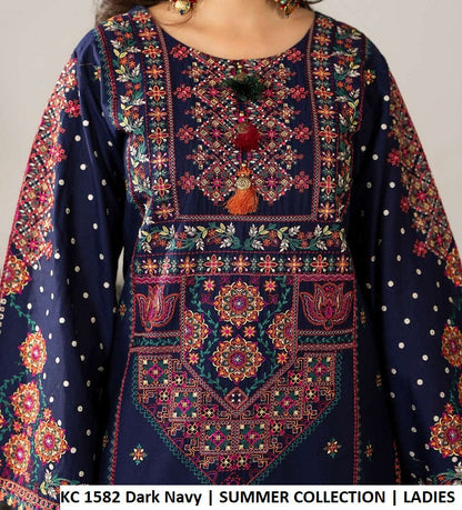 KC AYRA 1582 DARK NAVY - Dark Navy Embroidered 3-Piece Women's Pakistani Suit