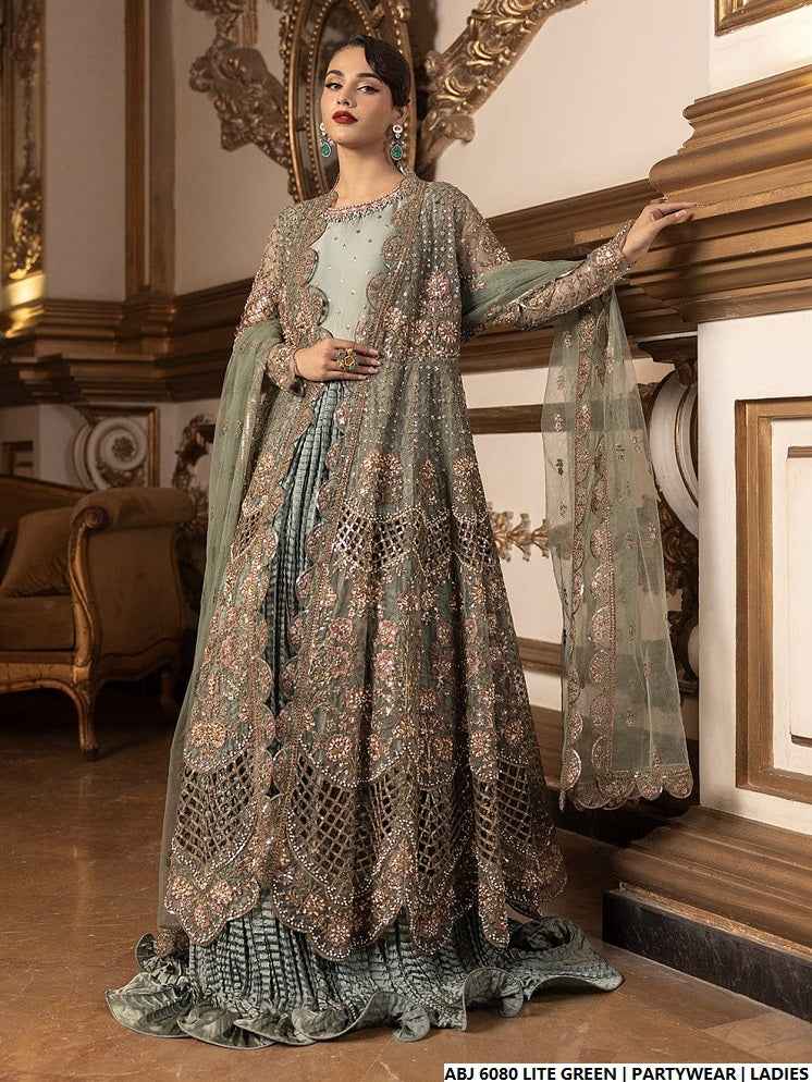Light green chiffon Pakistani women's short frock side view