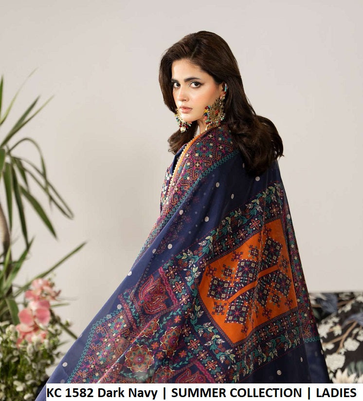 KC AYRA 1582 DARK NAVY - Dark Navy Embroidered 3-Piece Women's Pakistani Suit