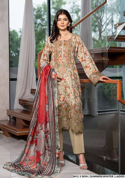 Lawn A-Line printed shirt - Pakistani women's casual summer outfit with cotton trouser and lawn dupatta front view