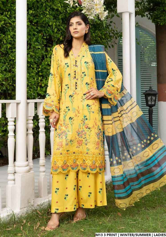 Lawn A-Line printed shirt - Pakistani women's casual summer outfit with cotton trouser and lawn dupatta front view
