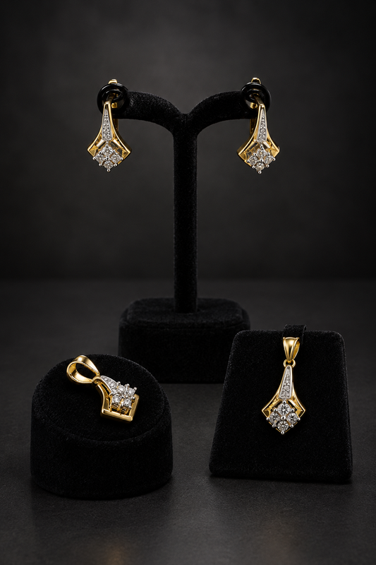 JW165 – Gold-Tone Crystal Floral Pendant and Earring Set