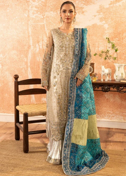 Net straight shirt crush plazo ABL 3940 - Pakistani women's festive party wear with jamawar plazo front view