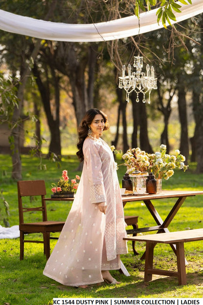 Pakistani women's dusty pink cotton long embroidered shirt full view