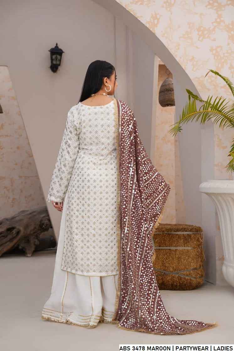 Maroon organza Pakistani women's straight shirt back view