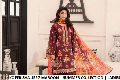 Pakistani women's maroon cotton short shirt farshi shalwar detail view