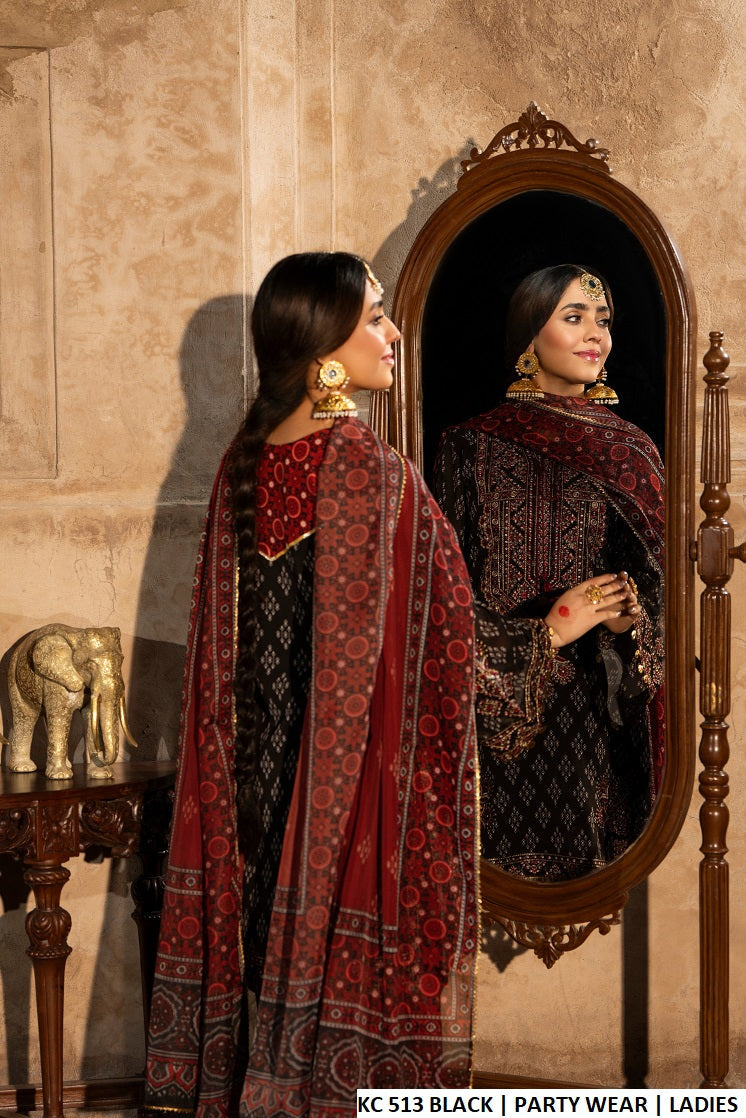 Pakistani women's ebony black sindhi balochi embroidered short shirt farshi shalwar back view
