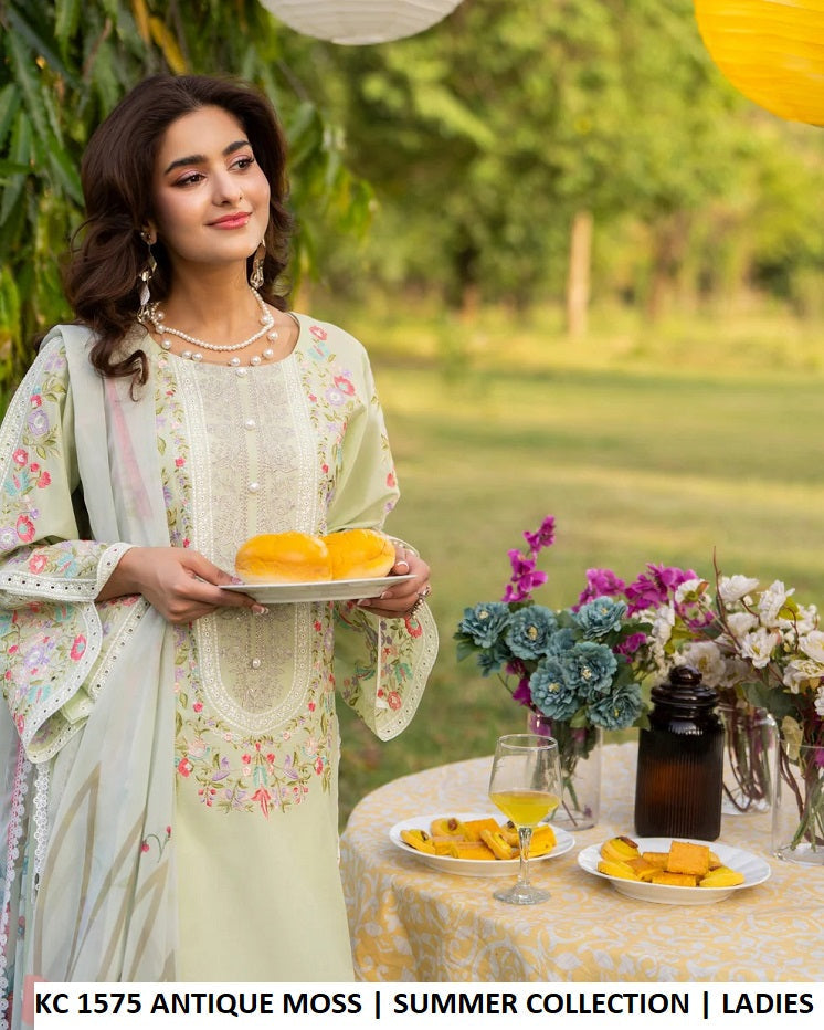 KC Sunehri 1575 Antique Moss - Antique Moss Embroidered 3-Piece Ready to Wear Women's Pakistani Suit