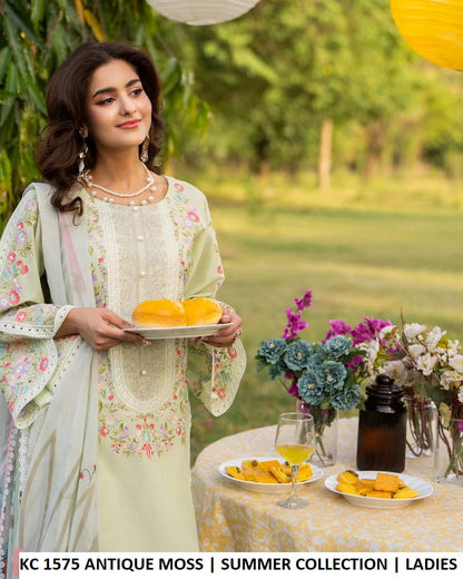 KC Sunehri 1575 Antique Moss - Antique Moss Embroidered 3-Piece Ready to Wear Women's Pakistani Suit