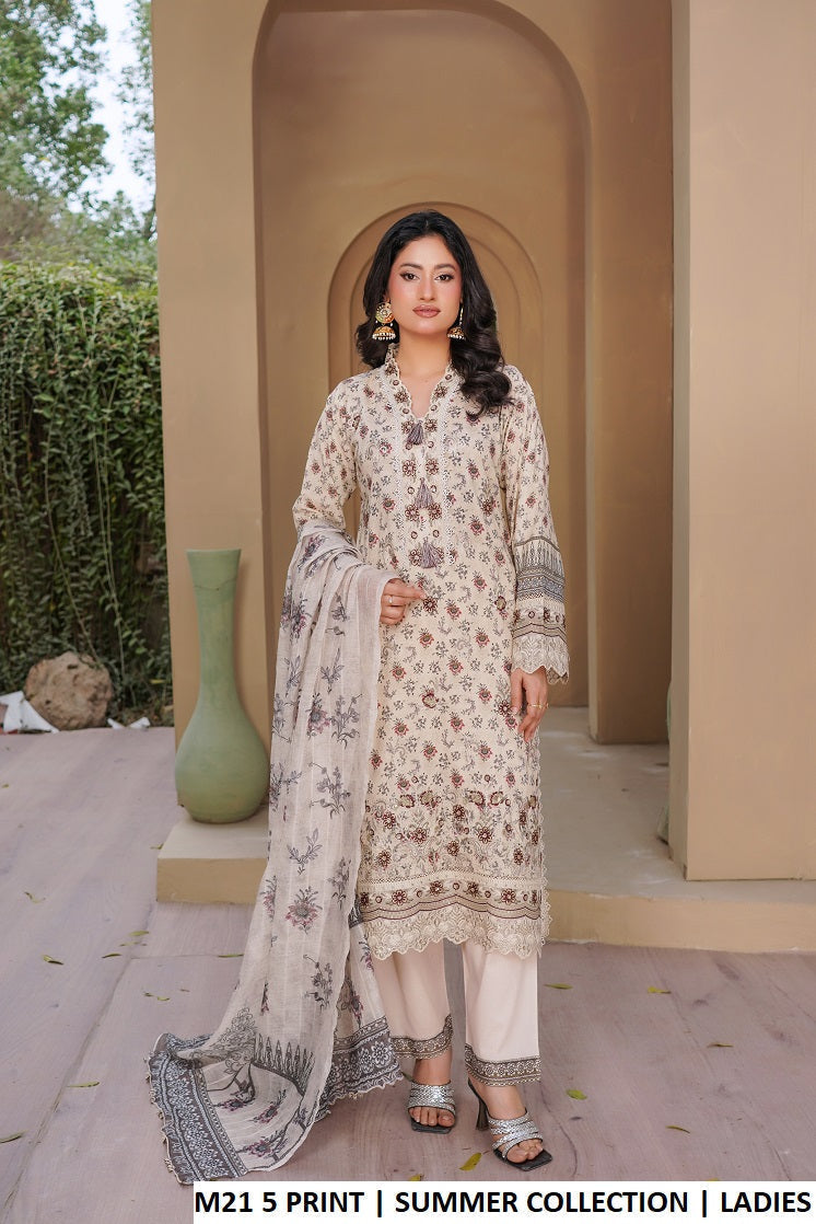 Lawn A-Line printed shirt plazo - Pakistani women's casual summer outfit with digital print dupatta front view