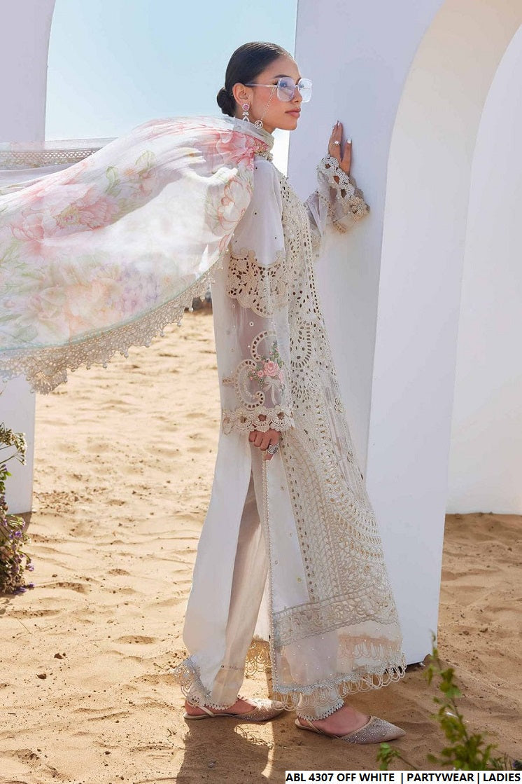Pakistani women's off white organza A-Line shirt detail view