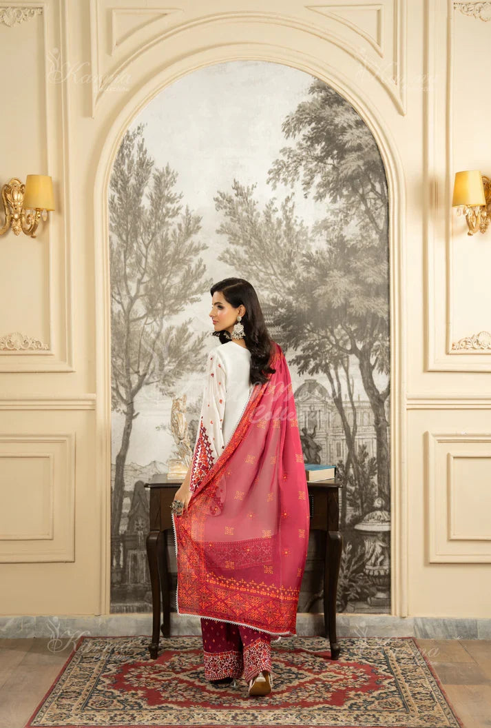 Pakistani women's pink silk short shirt farshi shalwar detail view
