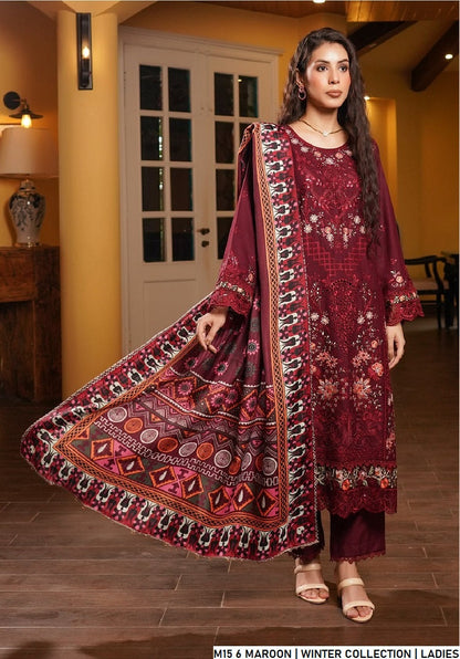 Pakistani women's maroon lawn A-Line casual outfit back view