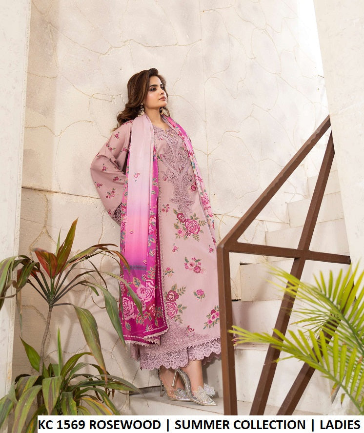 KC TABEER 1569 ROSEWOOD Pakistani women's cotton embroidered long shirt detail view