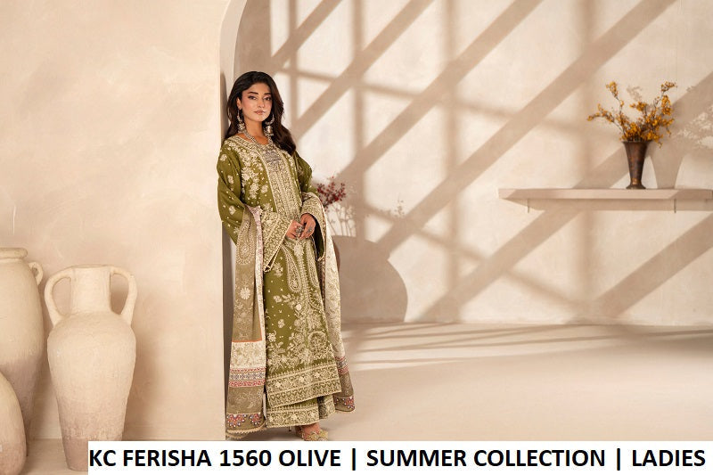 Pakistani women's olive green cotton long straight shirt plazo detail view