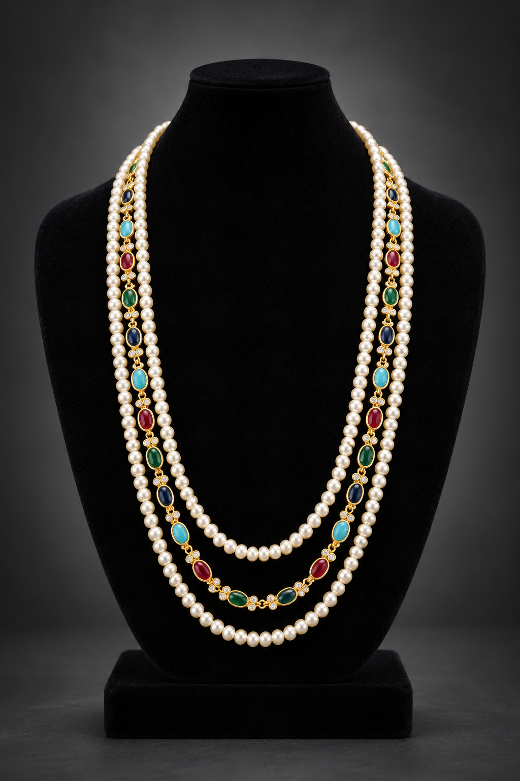 JW250 – Multicolour Stone & Pearl-Style Layered Necklace