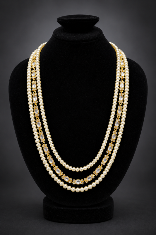 JW250 – Layered Pearl & Stone Necklace