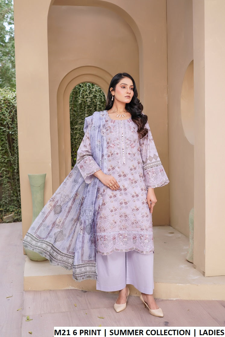 Lawn A-Line printed shirt plazo - Pakistani women's casual summer outfit with digital print dupatta front view