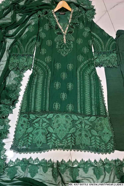 Bottle green organza Pakistani women's A-Line shirt side view