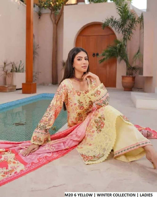 Yellow lawn Pakistani women's A-Line casual shirt side view