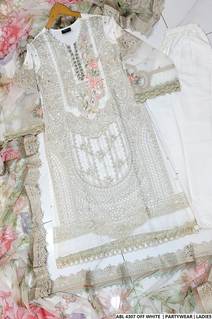 Pakistani women's off white organza A-Line shirt full view