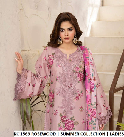 KC TABEER 1569 ROSEWOOD cotton cross stitch Pakistani women's long shirt side view
