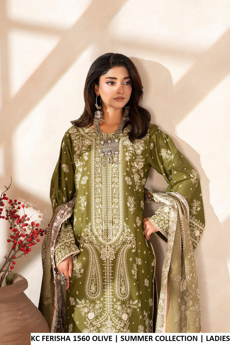Olive green cotton Pakistani women's long straight shirt with plazo side view