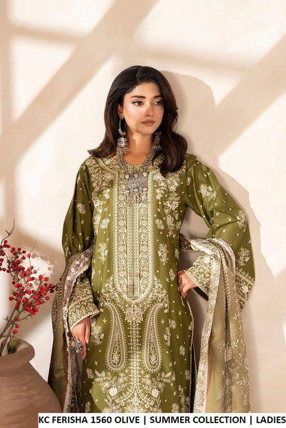 Olive green cotton Pakistani women's long straight shirt with plazo side view