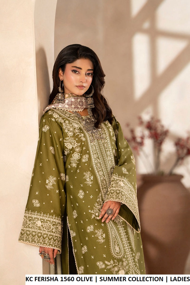 Pakistani women's olive green cotton long straight shirt plazo back view