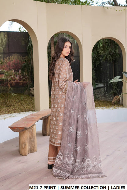 Pakistani women's lawn A-Line printed shirt plazo side view
