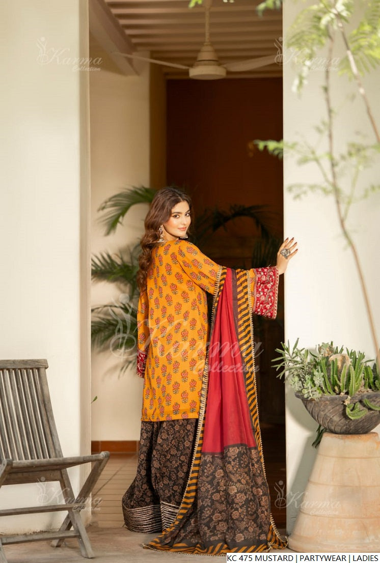 Pakistani women's mustard yellow silk long kaftan full view