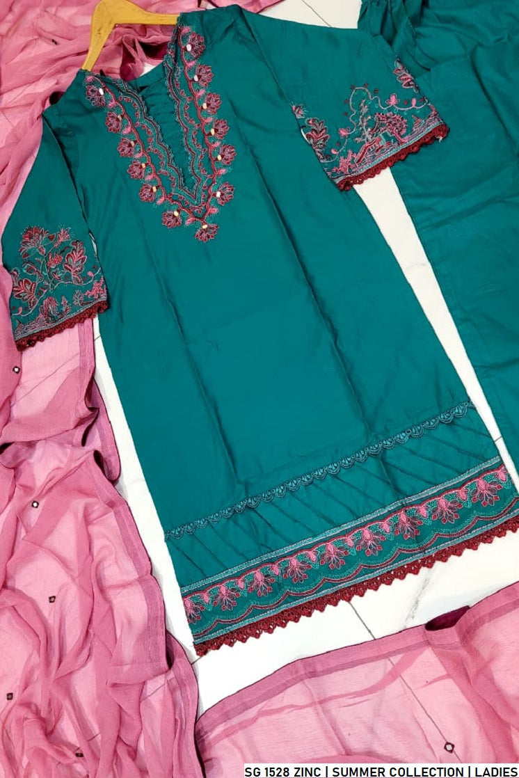 Pakistani women's zinc grey lawn A-Line casual outfit back view