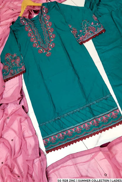 Pakistani women's zinc grey lawn A-Line casual outfit back view