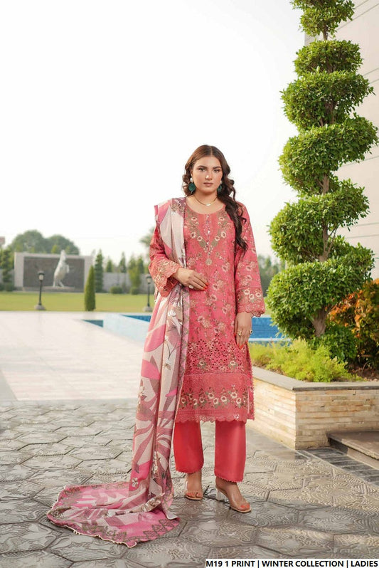 Lawn A-Line printed shirt - Pakistani women's casual summer outfit with cotton trouser and lawn dupatta front view