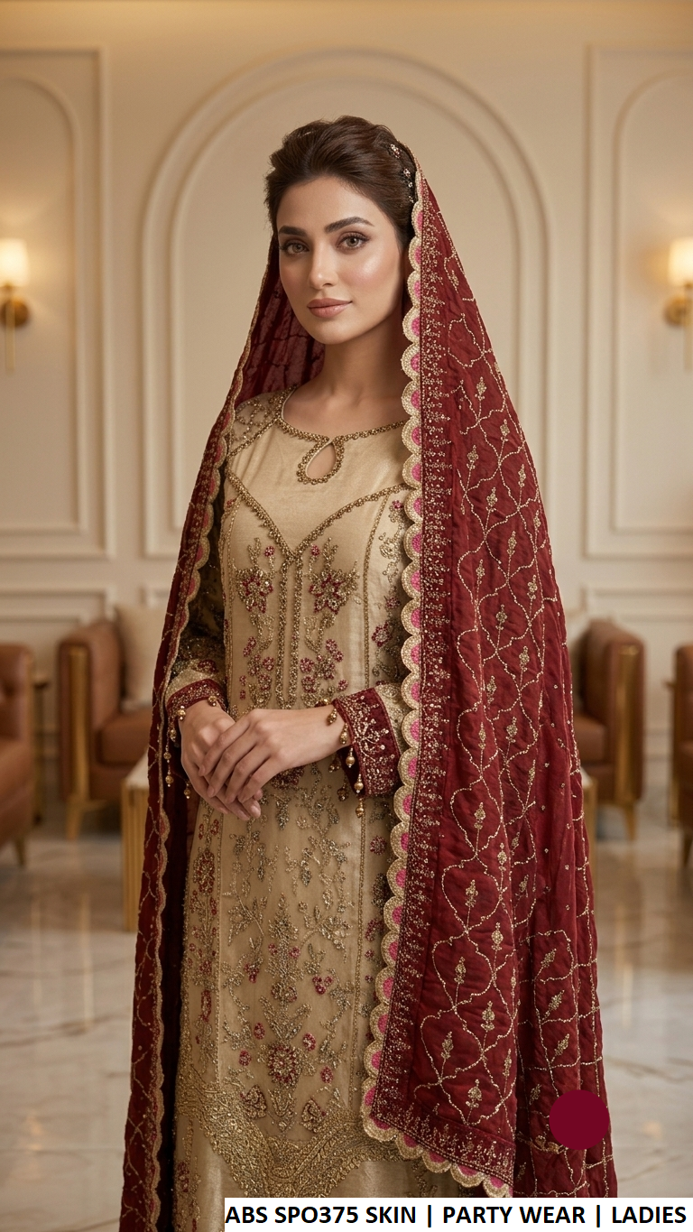 ABS SPO375 SKIN - Skin Organza Gharara 3-Piece Women's Pakistani Suit