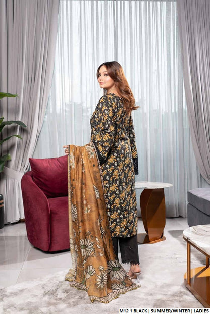 Pakistani women's lawn A-Line printed casual outfit back view