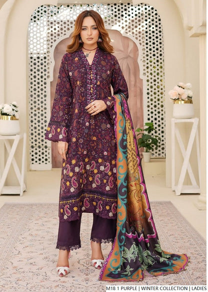 Lawn A-Line shirt dark purple - Pakistani women's casual summer outfit with cotton trouser and lawn dupatta front view