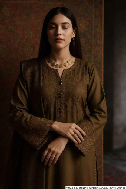 Mehndi green khaddar Pakistani women's straight shirt side view