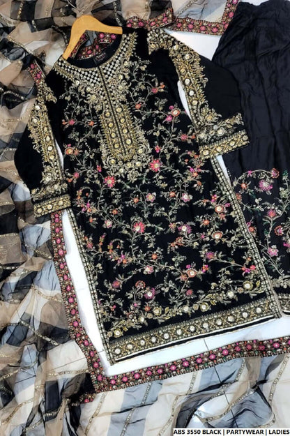 Pakistani women's black organza straight shirt back view
