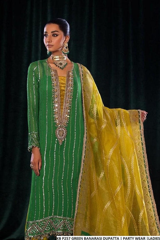 KB P257 GREEN BANARASI DUPATTA