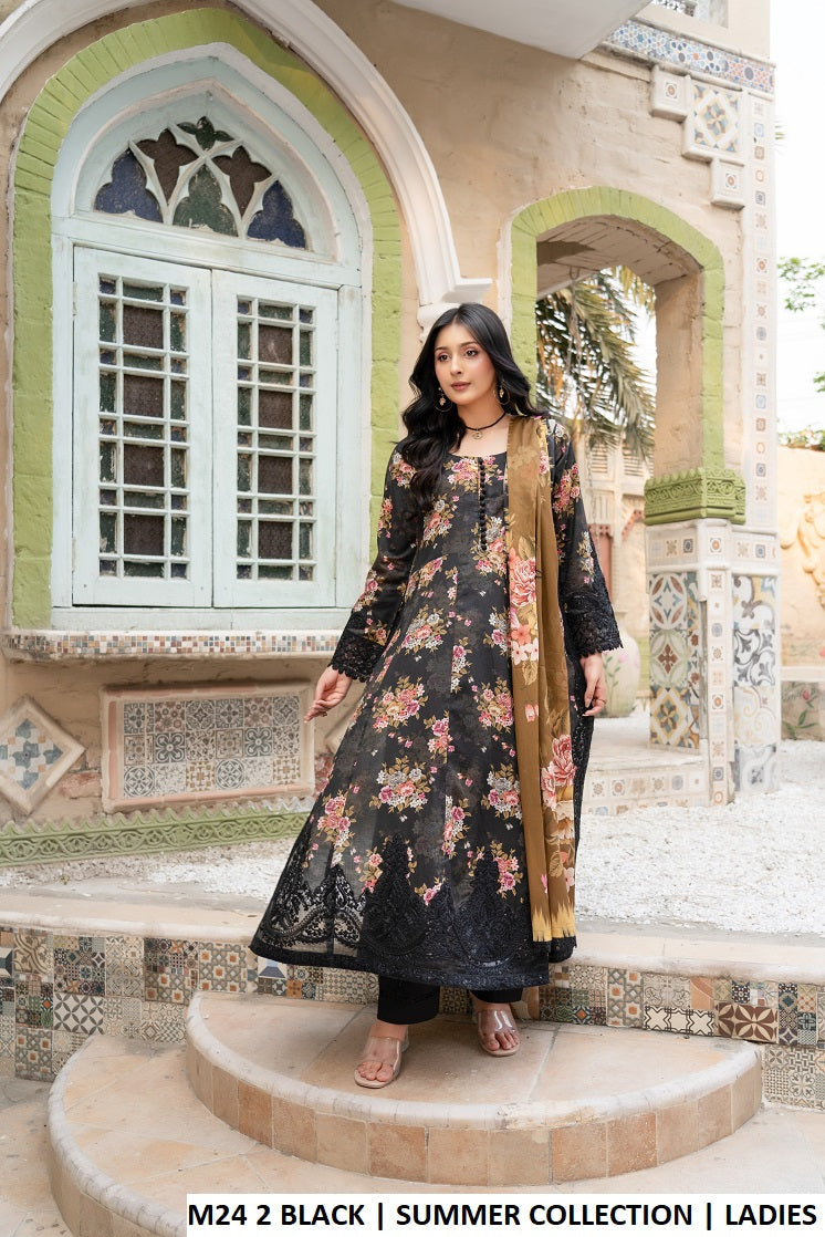 M24 2 PRINT - Elegant Printed Lawn 3-Piece Women's Long Frock Suit